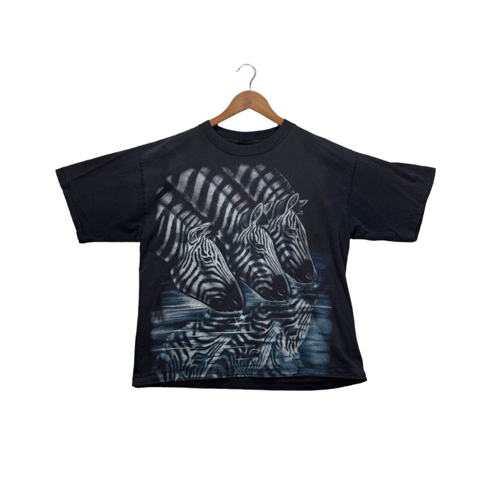 Trinity Greg Genrich Vintage 90s 3 Zebras AOP Black Indie Hipster T Shirt Mens L